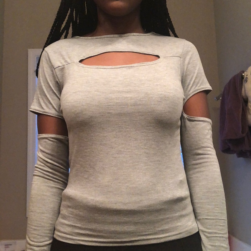 Boohoo Gray Ripped Shirt